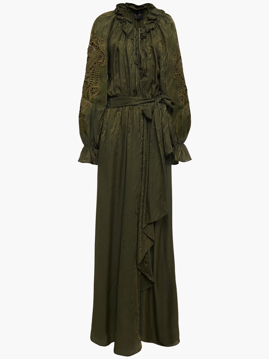 Dundas Belted Broderie Anglaise-Trimmed Satin-Jacquard Maxi Wrap Dress Nwt Sz 6